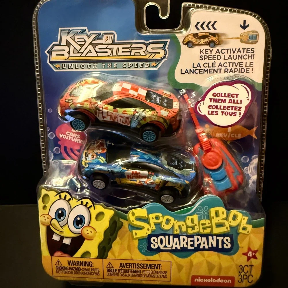 3 SETS Nickelodeon Key Blasters SpongeBob SquarePants Toy Cars Kids NEW